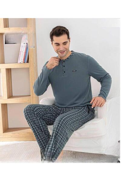 Pijamoni Men's Button Collar Winter Microsoft Stretch Fabric Pajama Set 6410/...