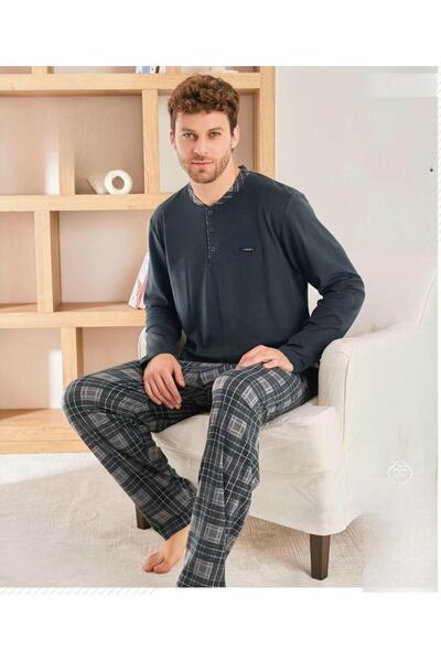 Pijamoni Men's Button Collar Winter Microsoft Stretch Fabric Pajama Set 6410/...