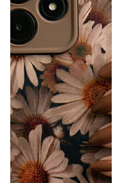 Rivor Xiaomi Redmi 13 Uyumlu Kılıf Kamera Korumalı Vintage Papatya Desenli Kahverengi Silikon Kapak