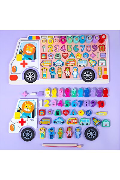 OEM Ambulance Educational Wooden Puzzle – Montessori 7-in-1, 3+
