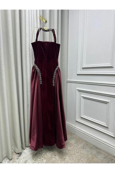 AMASEA Burgundy dress, felt and satin, embroidered