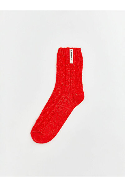 LC Waikiki Red Patterned Christmas Themed Women's Socks