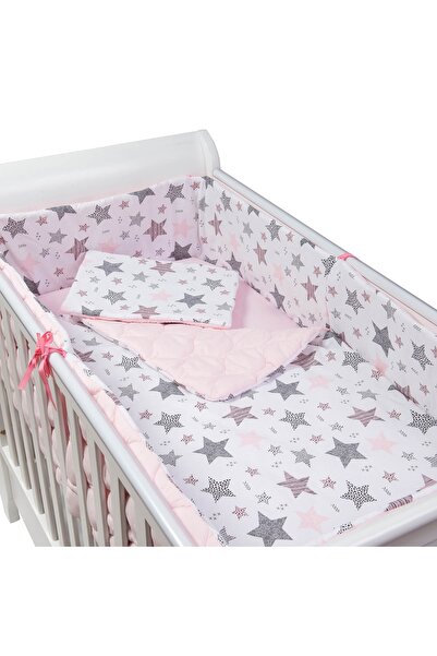 Kidizi Комплект спално бельо от 5 капитониран за кошара 140x70 см All Pink Stars