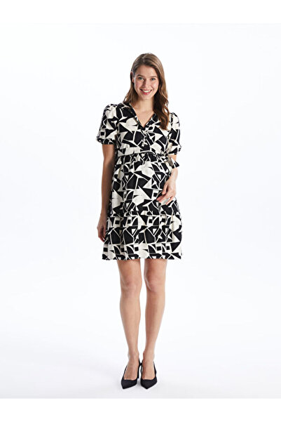 LC Waikiki Shirt Collar Patterned Maternity Dress