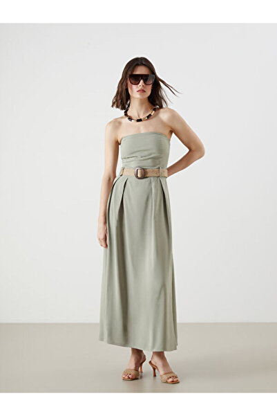 LC Waikiki Strapless neckline waist belted linen blend dress