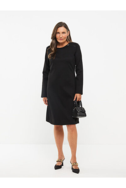 LC Waikiki Crew Neck Plain Long Sleeve A-Line Dress