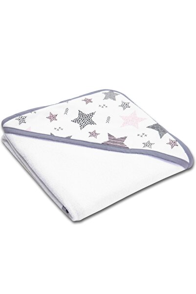 Kidizi Prosop bebe din bumbac cu gluga 90x90 cm All Pink Stars White, potrivi...