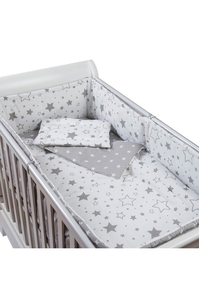 Kidizi Set lenjerie 5 piese din bumbac Galaxy Grey, perna bebelus, plapumioar...