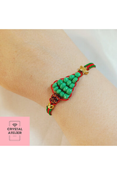 Crystal Atelier Christmas Themed Red Green Macrame Bracelet |   Gold Star Det...