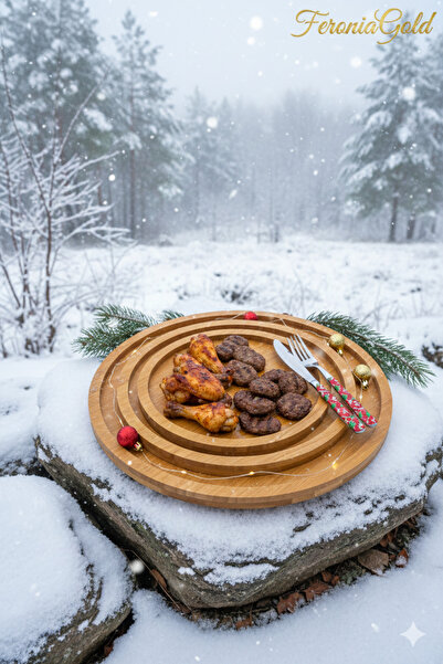 Feroniagold 3-Piece Round Bamboo Presentation Plate