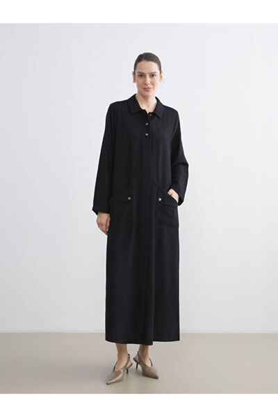 LC Waikiki Gömlek Yaka Keten Görünümlü Elbise