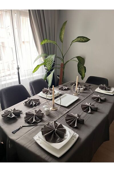 BRL ÇEYİZ HOME طقم مفرش طاولة كولبر بتفاصيل خطية بدون خياطة لـ 12 شخصًا 26 قط...