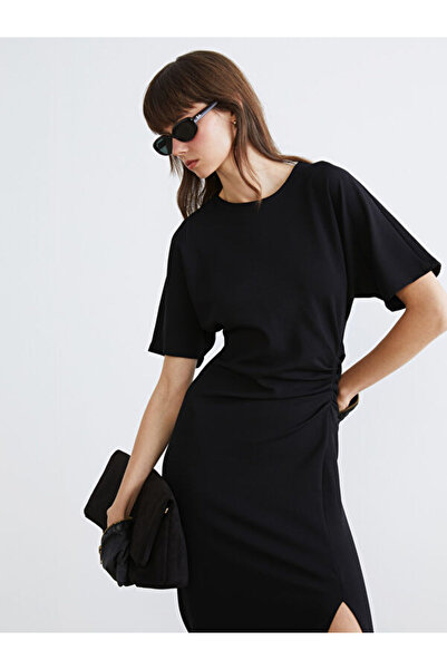 LC Waikiki Quality Pieces from Çelebi Store Round Neck Gathered Crepe Dress