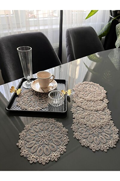 BRL ÇEYİZ HOME 6 Lı Kahve Yanı Şık Sunum Güpürlü Tül Peçeteler