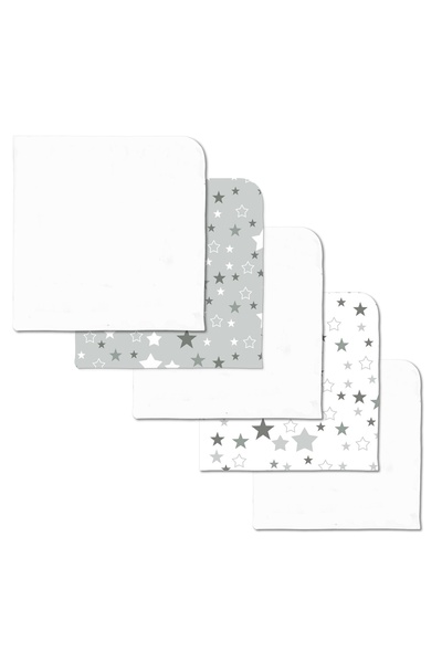 Kidizi Set 5 paturici din flanel 78x78 cm All Grey Stars, 100% bumbac