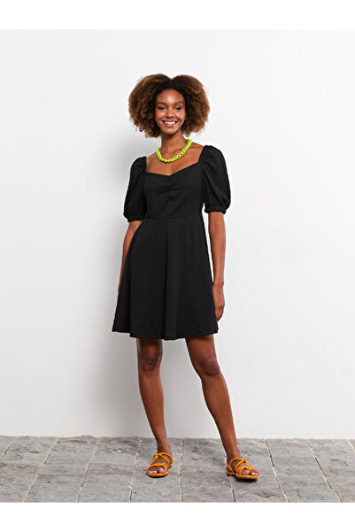 LC Waikiki Sweetheart Neckline Plain Short Sleeve Women's Dress