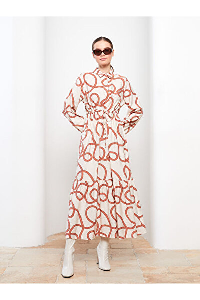 LC Waikiki Shirt Collar Patterned Long Sleeve Dress