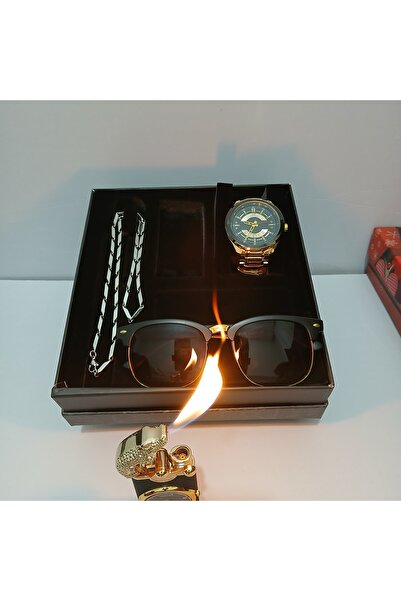 shop Gold erkek saat çakmaklı gözlüklü set