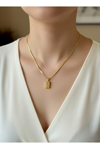 MİNYORA Altın Dikdörtgen Külçe Kolye Pırlanta Detaylı Kolye