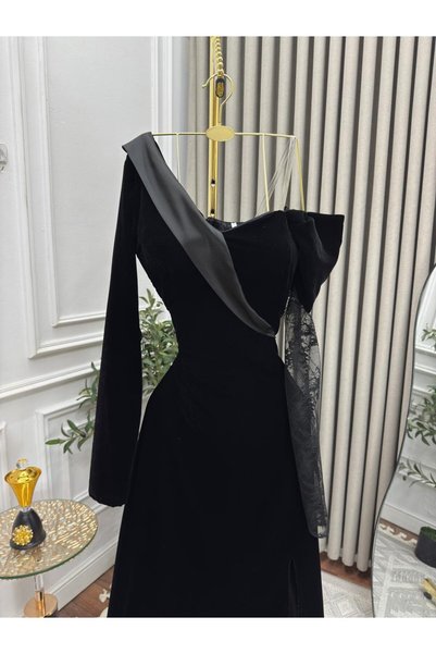leen fashion black velvet dress