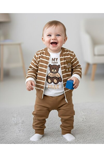 voyyo kids baby Erkek Bebek Çizgili Ceketli, 3'lü Mevsimlik Şık Alt Üst Takım...