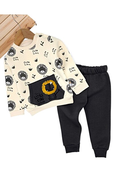 Egelite Baby Boy Lion Embroidered Winter 3-Thread Set Fleece-Lined 6-9-12-18-...