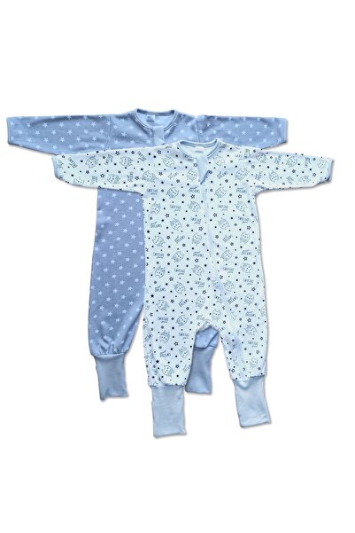 Kidizi Set 2 salopete pijama bebe cu fermoar si botosei manseta Owly Grey Sta...