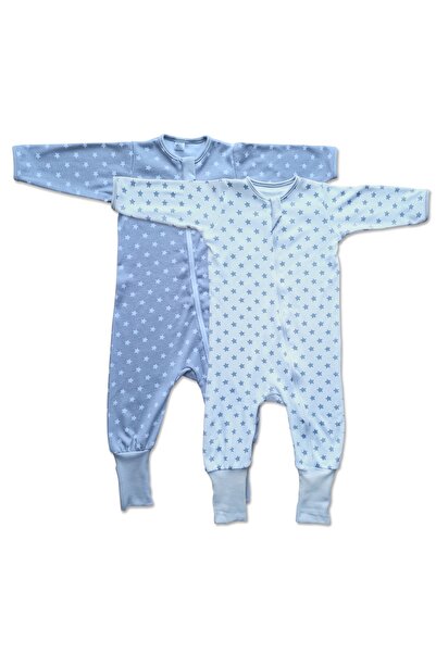 Kidizi Set 2 salopete pijama bebe cu fermoar si botosei manseta White Grey St...