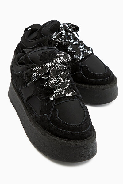 Limoya Rita Black Suede Thick Sole Casual Sneaker Shoes