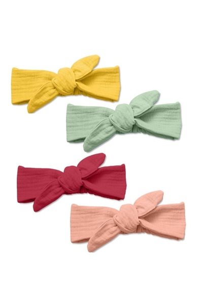 Kidizi Set of four elastic double muslin headbands with bow 0-2 years