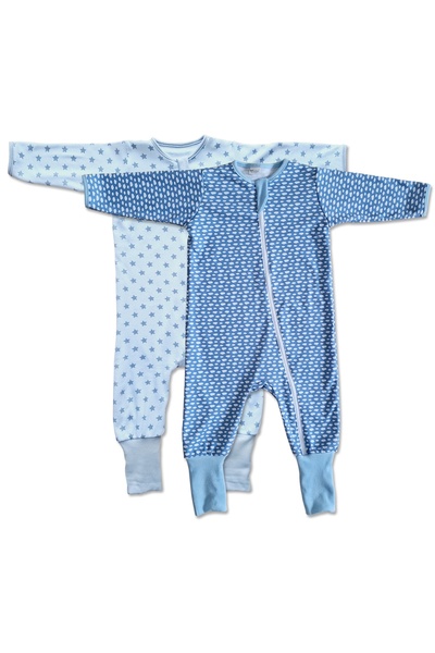 Kidizi Set 2 salopete pijama bebe cu fermoar si botosei manseta Clouds marime 6-9 luni, 74 cm