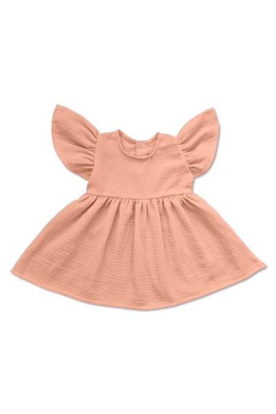 Kidizi Rochita din muselina cu maneca scurta si volanase Elana salmon 1-2 ani