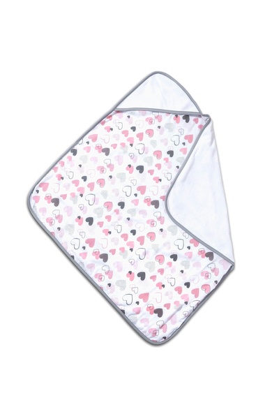 Kidizi Baby towel 80x80 cm with two sides muslin and terry Pink Hearts