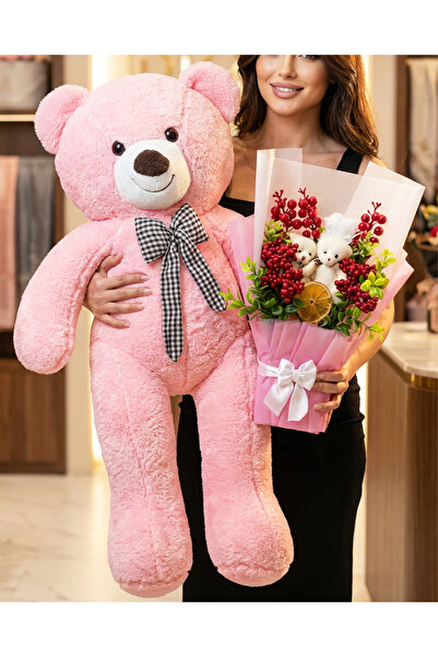 lenostra Kokina Buket Ayıcıklı ve 90cm Pembe Ayıcık - Yılbaşı Hediye Seti - K...