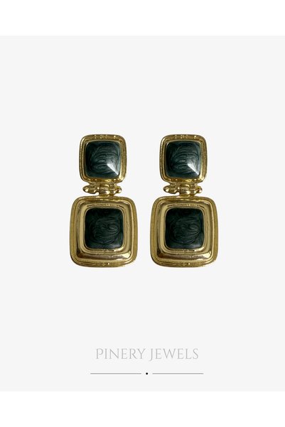 Pinery Jewels Kare Taşlı Sallantılı Kadın Küpe Çifti