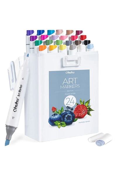 Ohuhu Kaala 24-Piece Alcohol-Based Markers Set, Dual Tips (Slim Broad & Fine)...