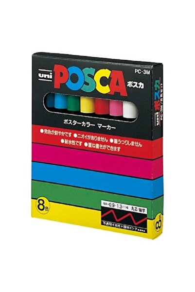 Uni Σετ 8 μαρκαδόρων, Posca PC-3M, Στυλό με λεπτή μύτη 0,9-1,3 mm, Πολύχρωμο