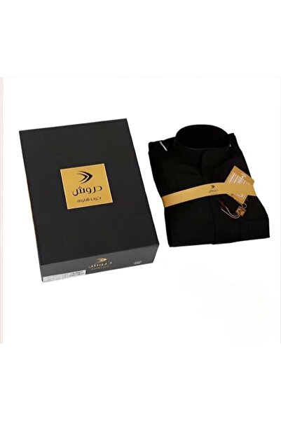 Drosh دروش | ثوب رجالي شتوي اسود - سحاب - طول 60