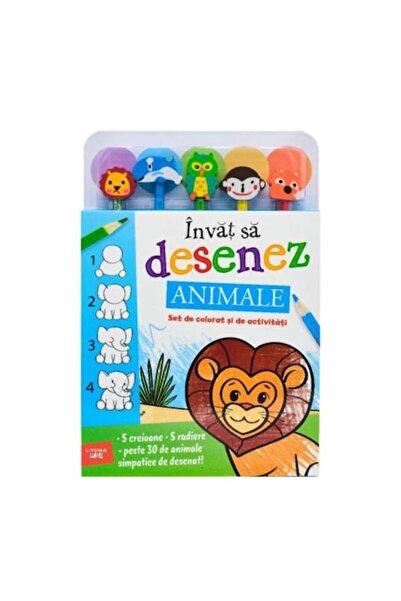 Litera Învăț să desenez. Animale. Set de colorat și activități (5 creioane și...