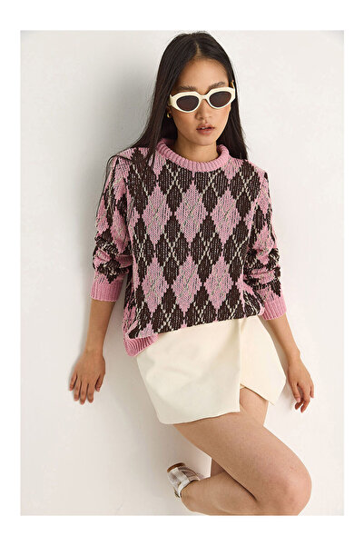 LC Waikiki Pembe Kadın Baklavalı Kazak