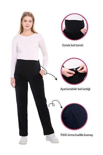 LC Waikiki Lacivert Kadın Kışlık Kadife Hamile Pantolonu