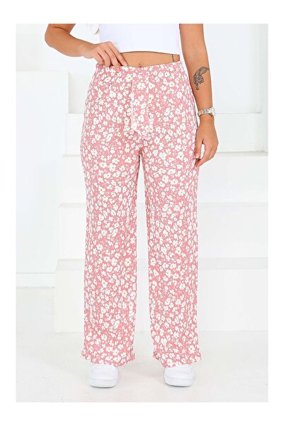 LC Waikiki Παντελόνι με ροζ σχέδιο με ελαστική μέση Gul Kurusu - 27677