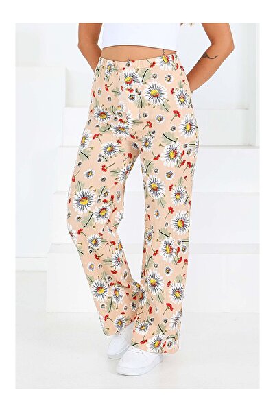 LC Waikiki Patterned Elastic Waist Wrinkled Trousers Beige - 27679