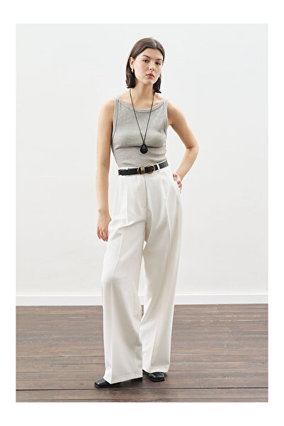 LC Waikiki Dona Pileli Palazzo Pantolon Ekru