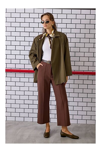 LC Waikiki Kahverengi Nervürlü Midi Pantolon Acı Kahve