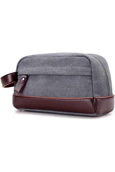 Alcoach Men's Travel Toiletry & Dopp Kit Bag, Leather & Fabric (Silver)
