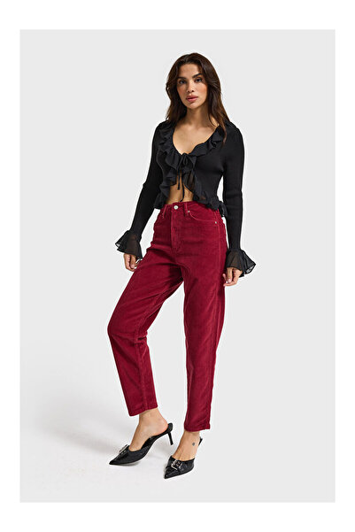 LC Waikiki Kadın Bordo Renk 26w5-35 Relax Fit Esnek Kumaş İnce Fitilli Velvet...