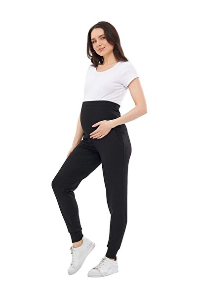 LC Waikiki Siyah Beli Ayarlanabilir Hamile Jogger Pantolon