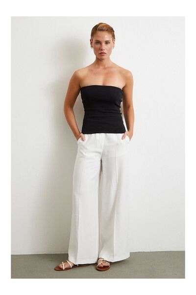 LC Waikiki Wide Leg Palazzo Trousers Ecru