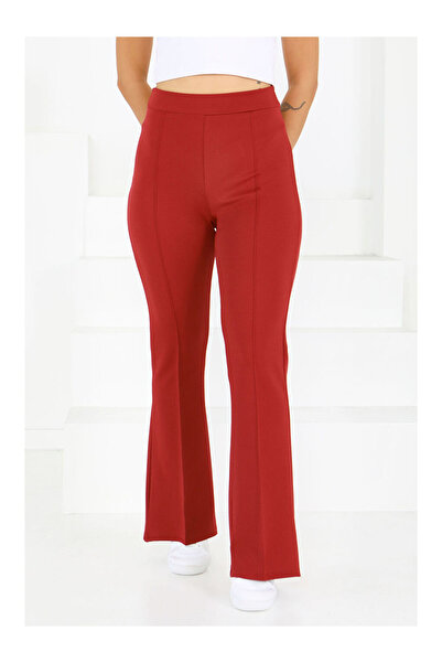 LC Waikiki Çımalı İspanyol Paça Krep Pantolon Bordo - 27623
